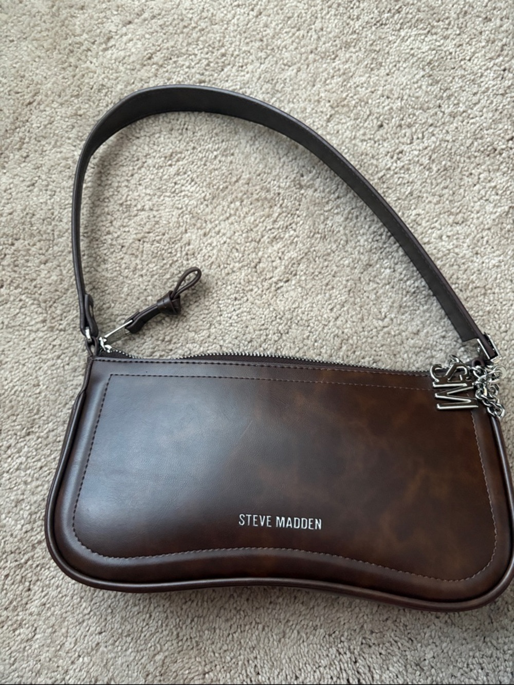 Steve Madden Dark Brown Leather Crossbody Bag